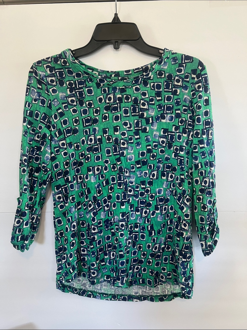 Nic+Zoe Women's Green Geometric 3/4 Sleeve Tee, Size XS